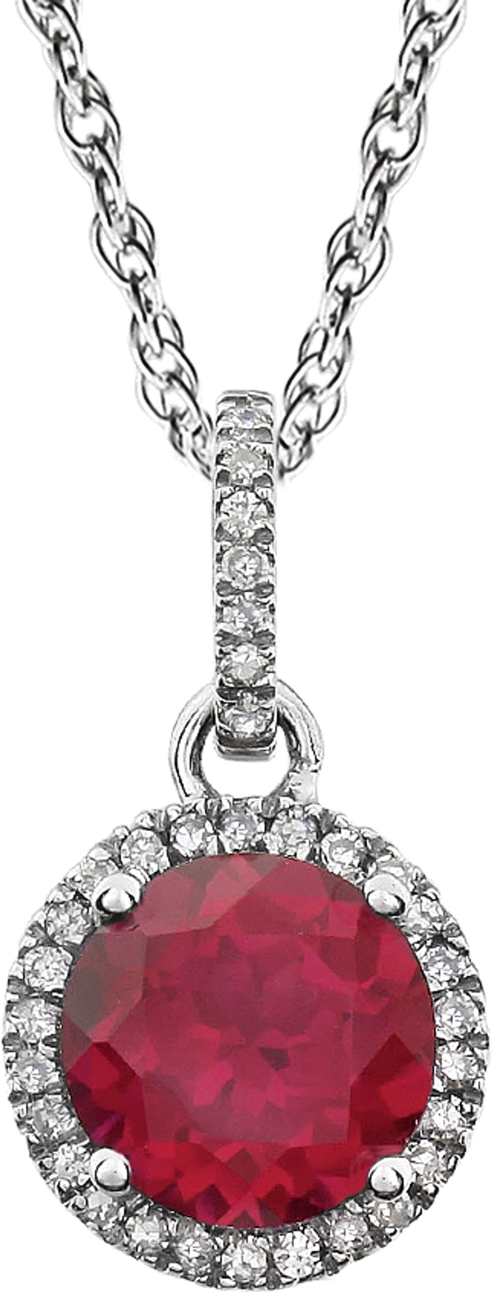 14K White Gold Lab-Grown Ruby & 1/10 CTW Natural Diamond 18" Necklace