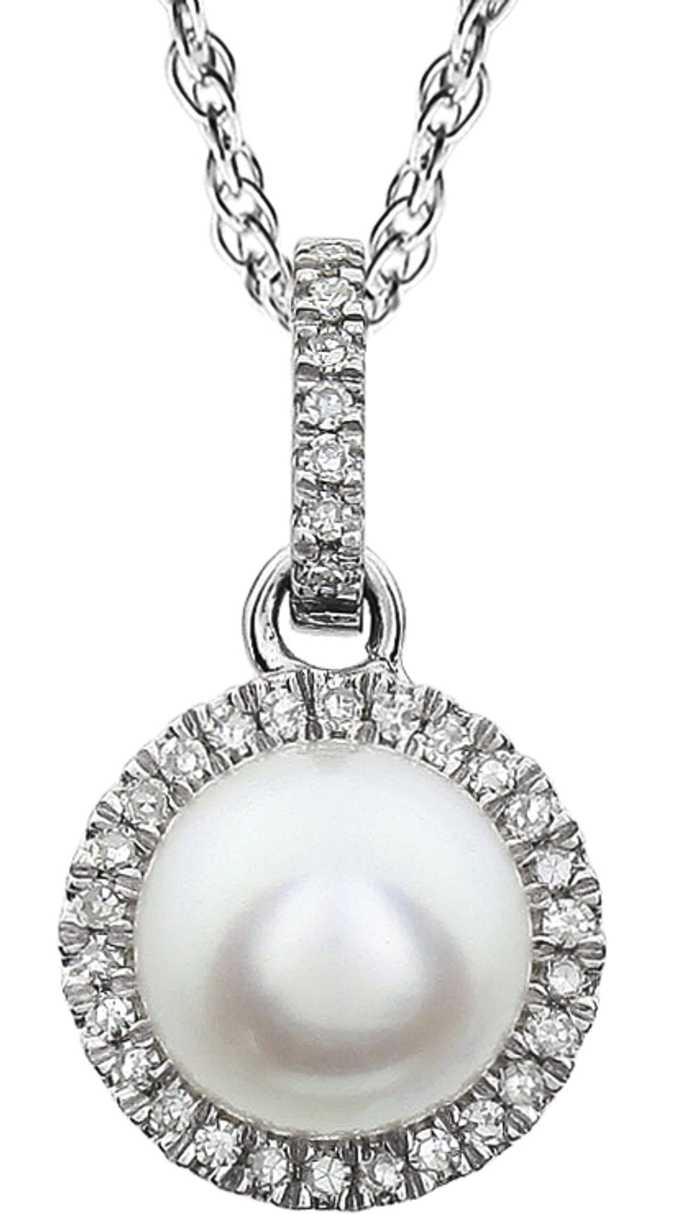 14K White Gold Cultured White Freshwater Pearl & 1/10 CTW Natural Diamond 18" Necklace
