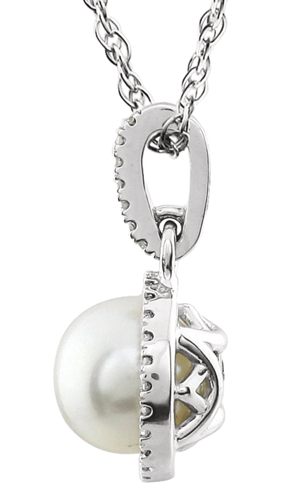 14K White Gold Cultured White Freshwater Pearl & 1/10 CTW Natural Diamond 18" Necklace