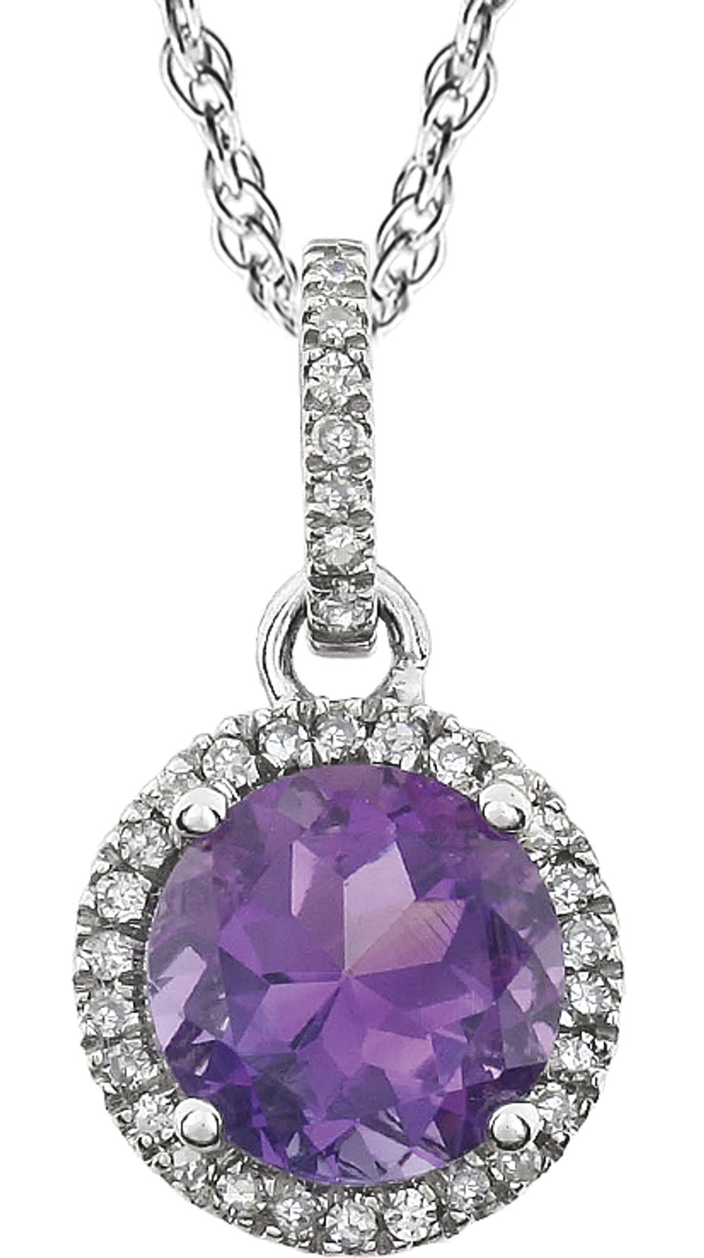 14K White Gold Natural Amethyst & 1/10 CTW Natural Diamond 18" Necklace