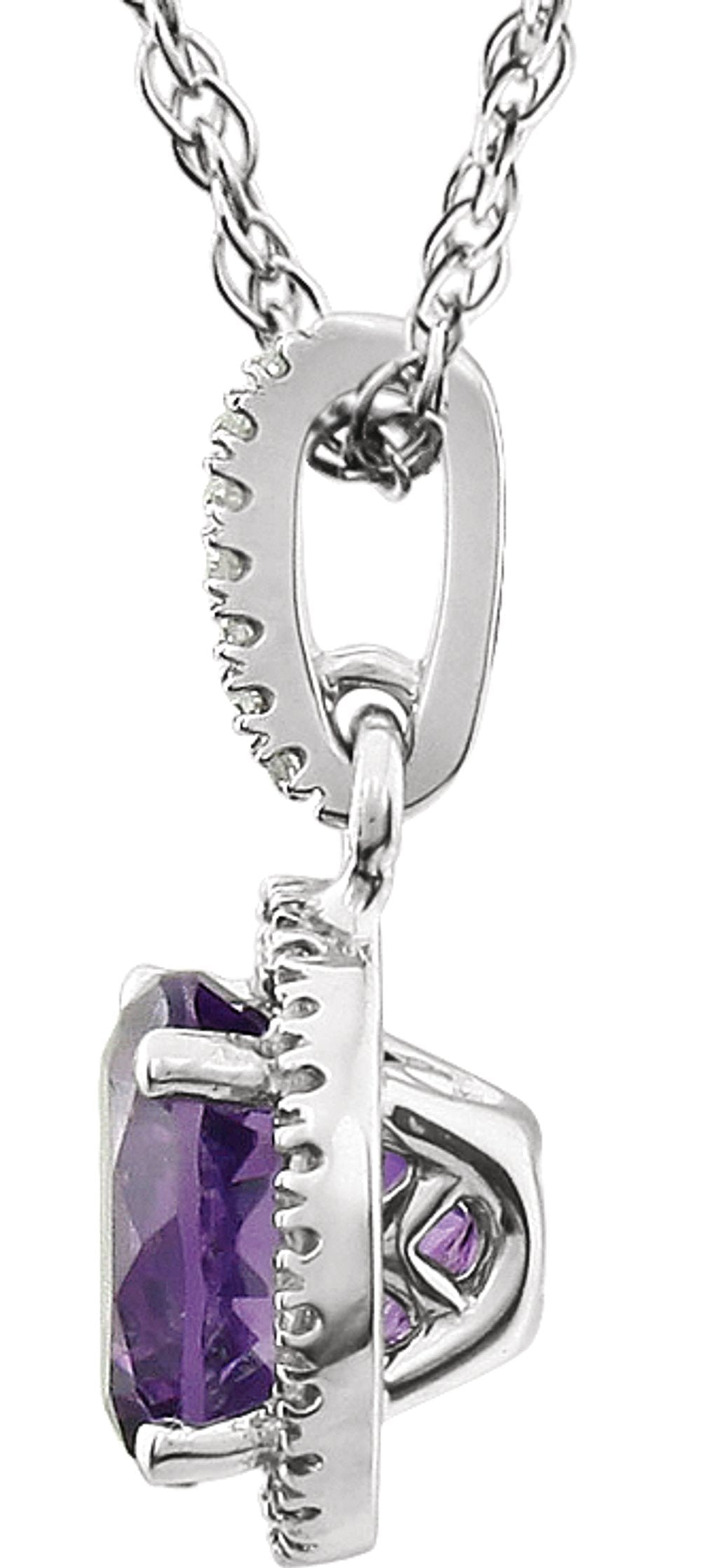 14K White Gold Natural Amethyst & 1/10 CTW Natural Diamond 18" Necklace
