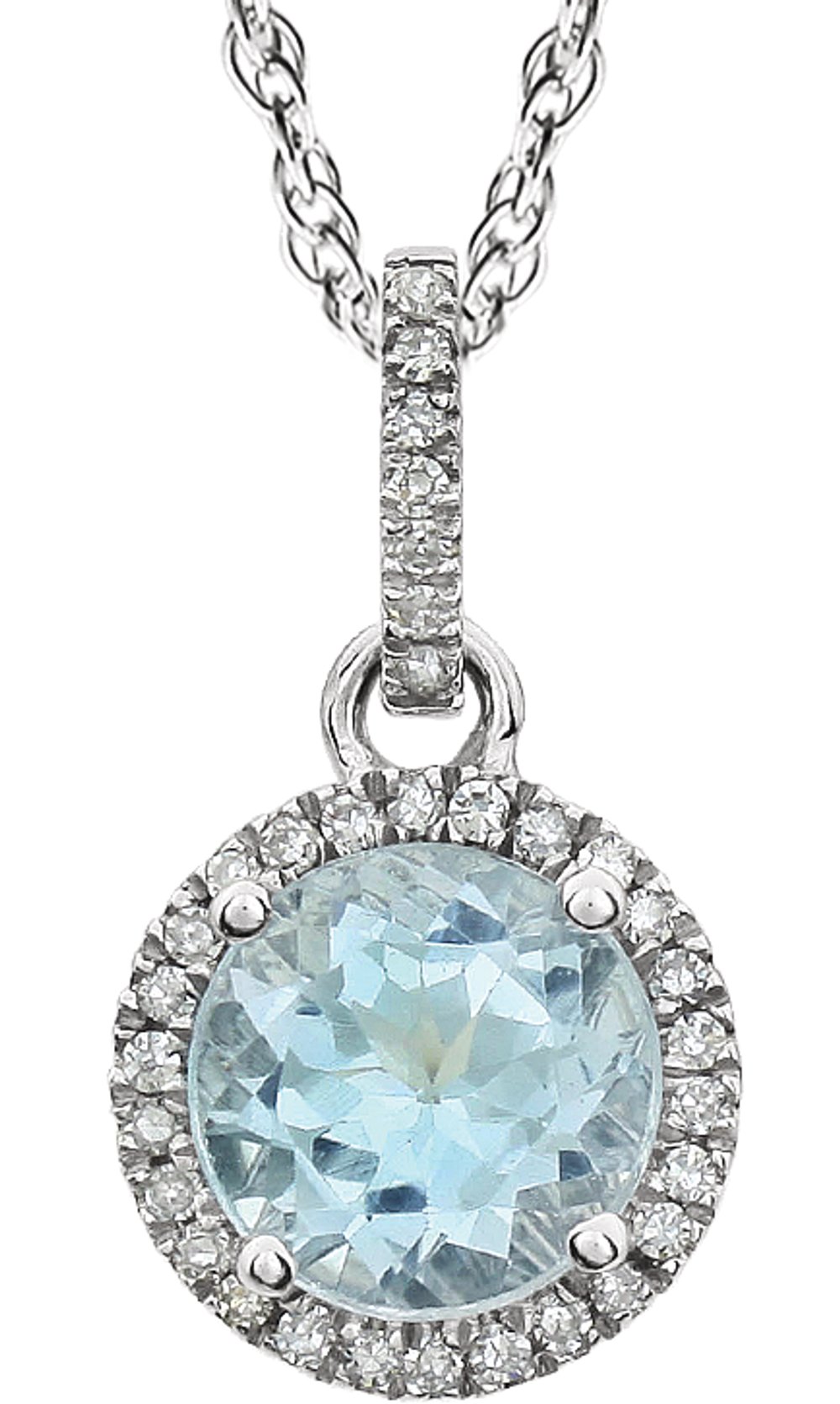 Sterling Silver 1/10 CTW Natural Sky Blue Topaz & Lab-Grown Diamond Halo-Style Necklace