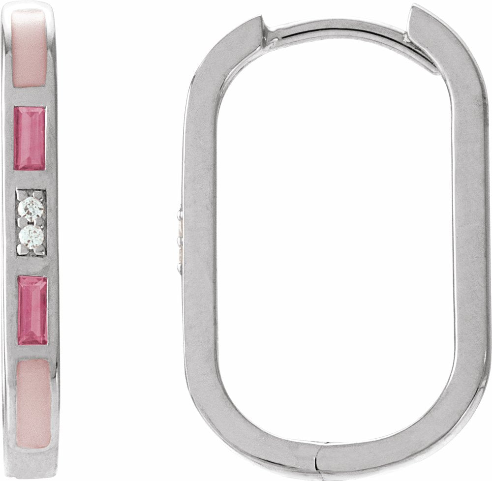 14K White Gold Natural Pink Tourmaline & .02 CTW Natural Diamond 19.6 mm Hoop Earrings