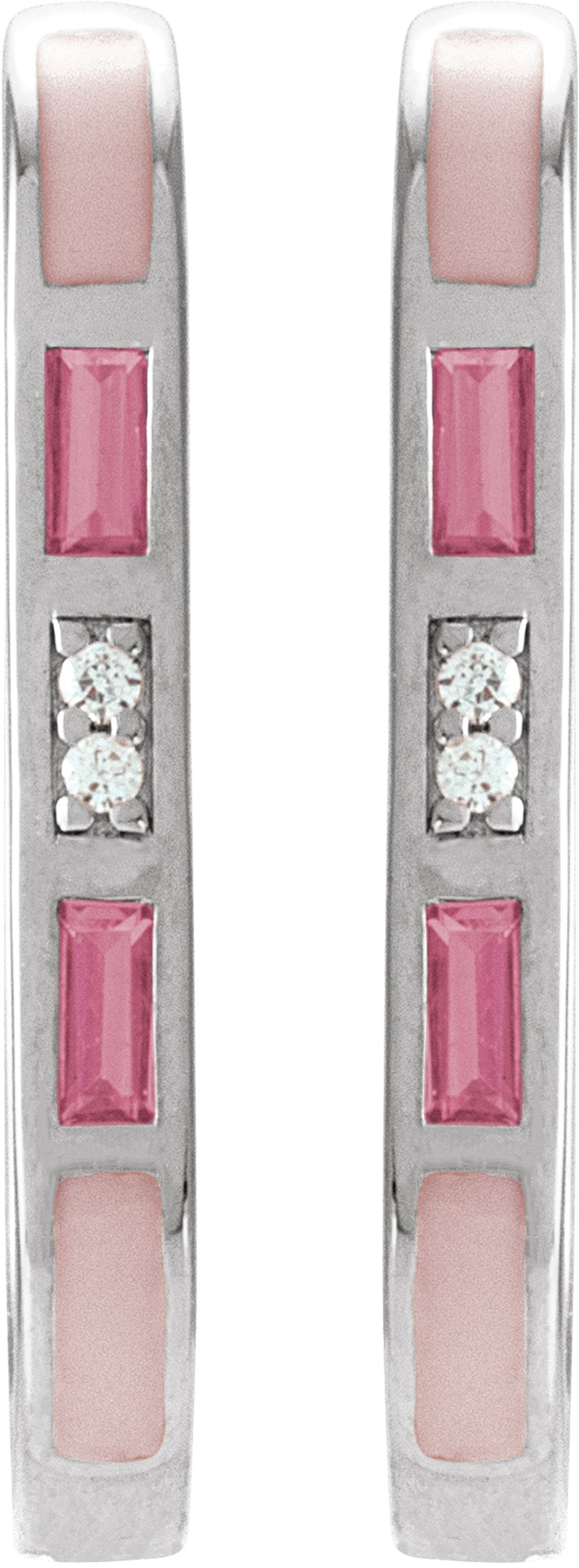 14K White Gold Natural Pink Tourmaline & .02 CTW Natural Diamond 19.6 mm Hoop Earrings