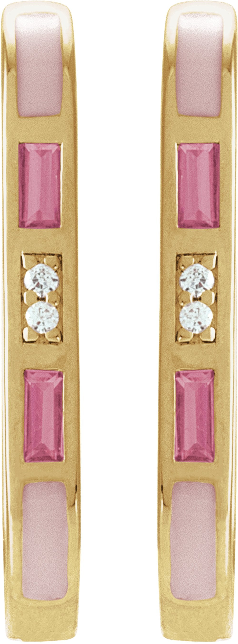 14K Yellow Gold Natural Pink Tourmaline & .02 CTW Natural Diamond 19.6 mm Hoop Earrings
