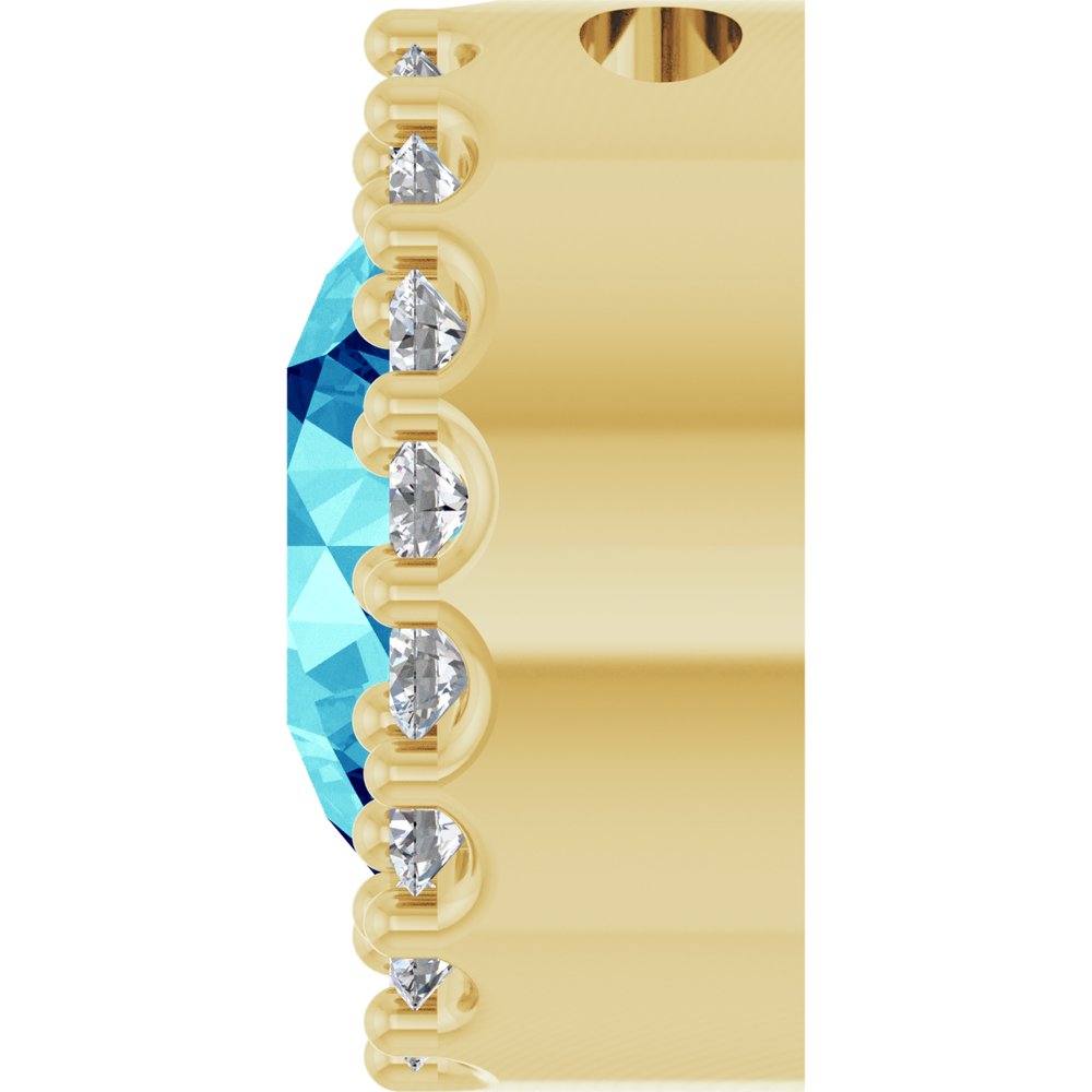 14K Yellow Natural Blue Zircon & 1/8 CT Natural Diamond Halo-Style Pendant