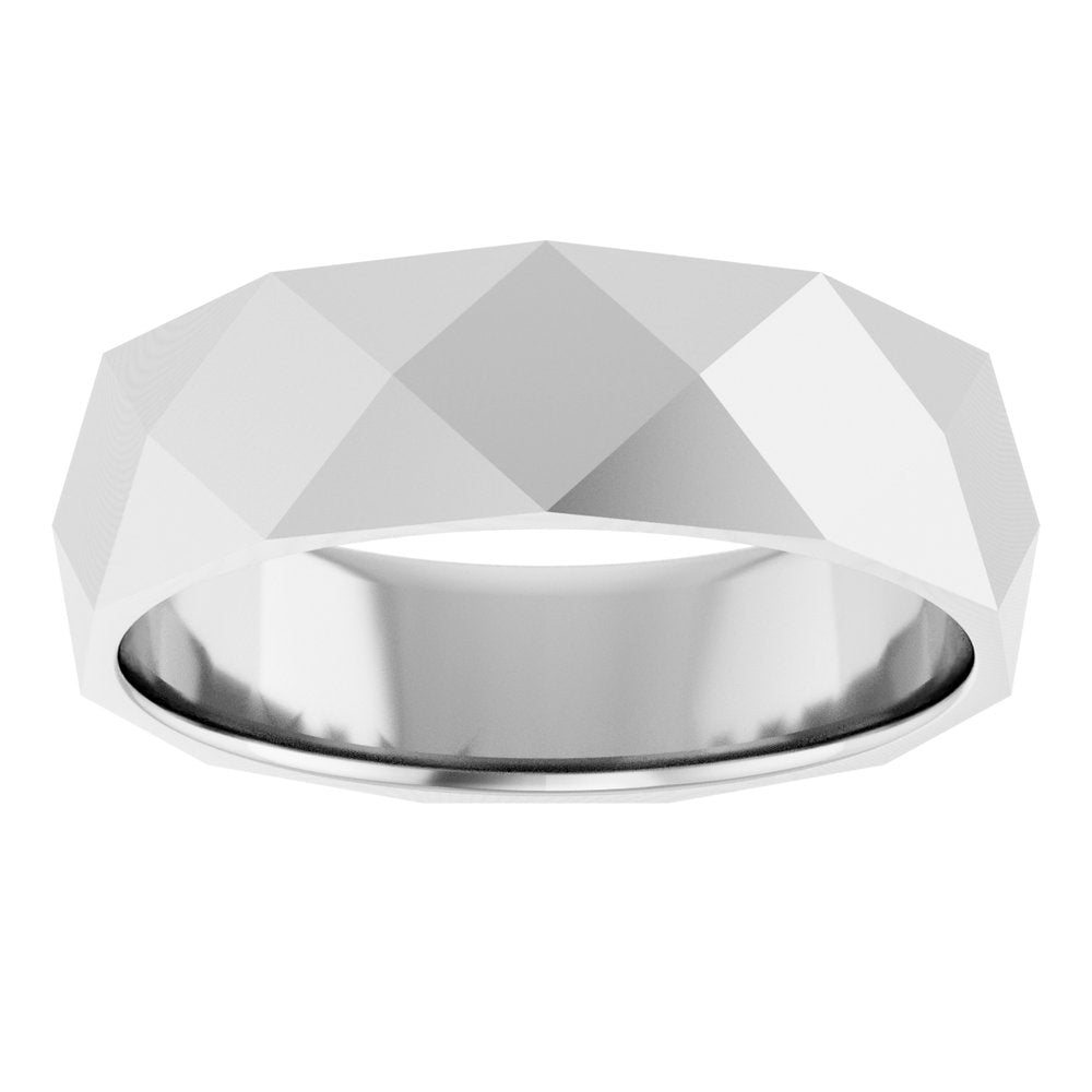 14K White Gold 5.5 mm Geometric Faceted Flat Band Size 7
