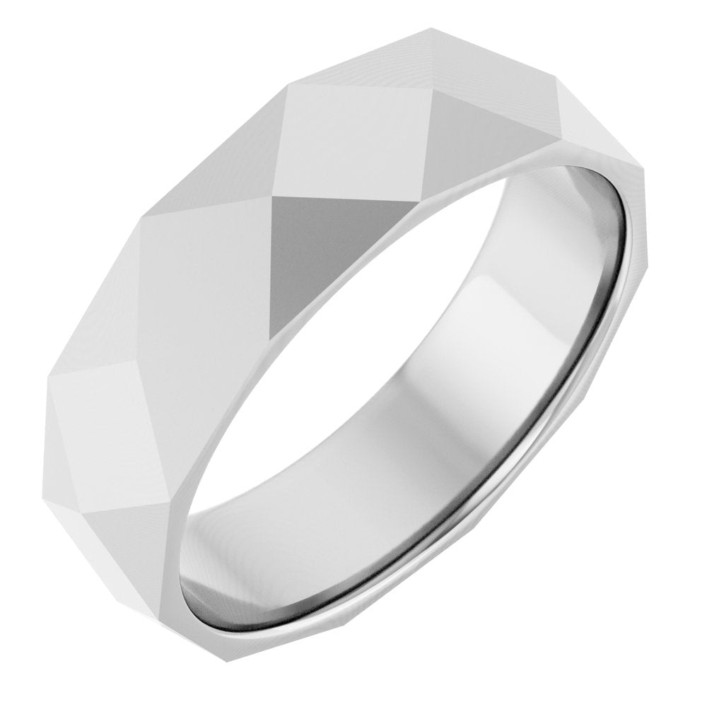 14K White Gold 5.5 mm Geometric Faceted Flat Band Size 7