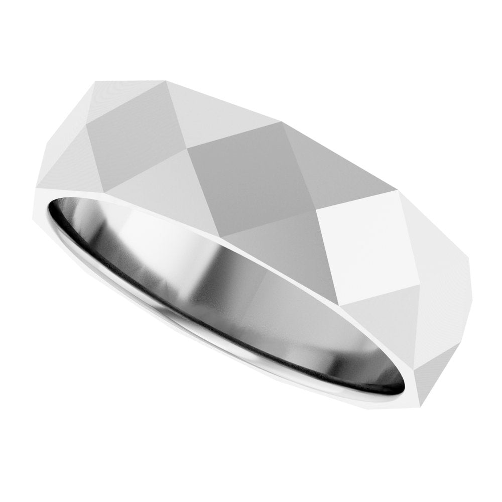 14K White Gold 5.5 mm Geometric Faceted Flat Band Size 7
