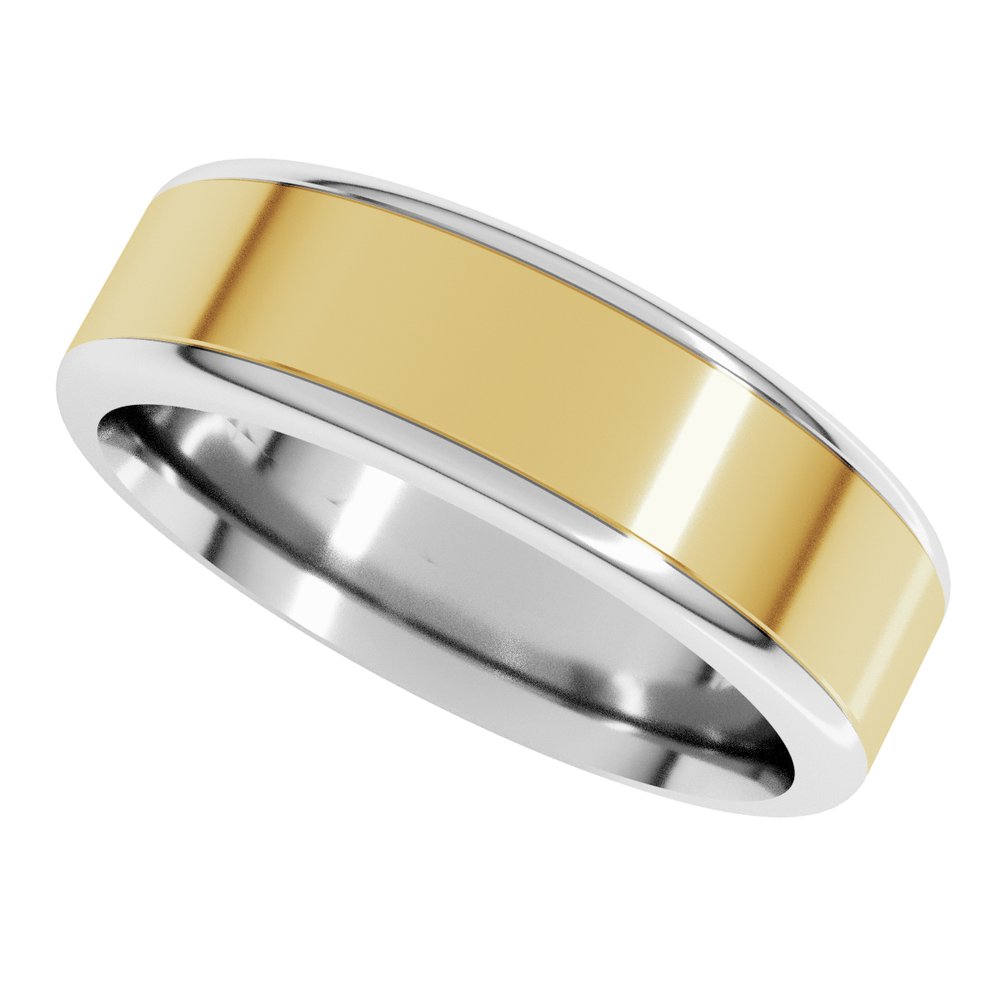 14K White/Yellow 6 mm Round Edge Flat Band Size 10