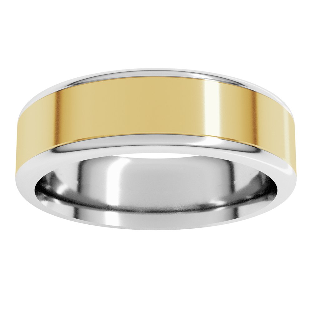 14K White/Yellow 6 mm Round Edge Flat Band