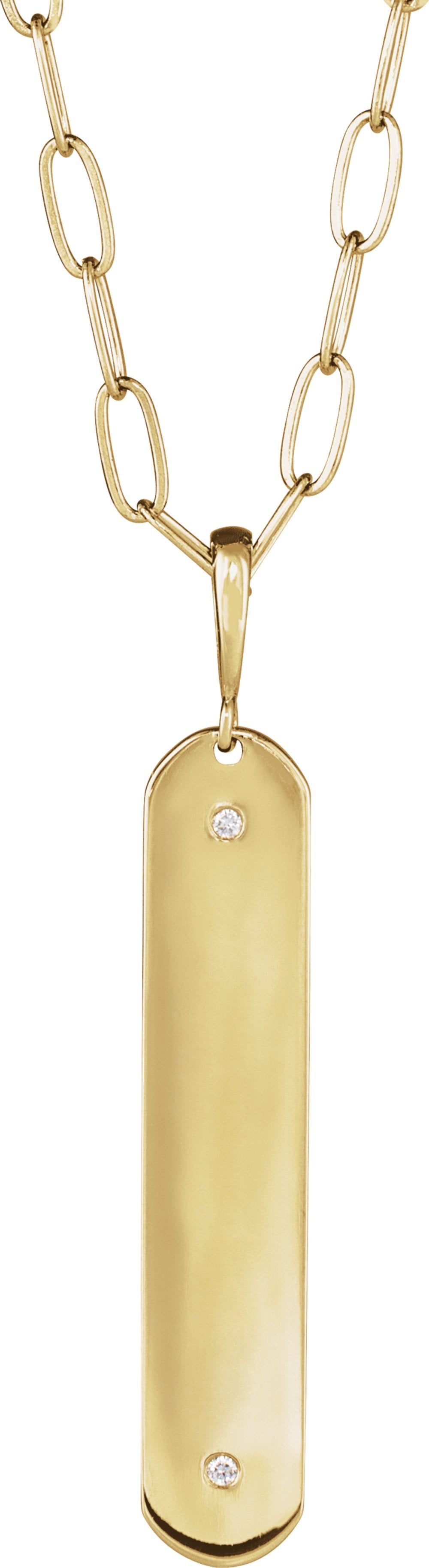 14K Yellow Gold .0075 CTW Natural Diamond Engravable Bar 18" Necklace