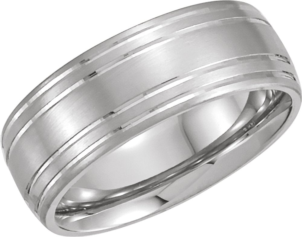 14K White Gold 7 mm Grooved Comfort-Fit Flat Band Size 8.5