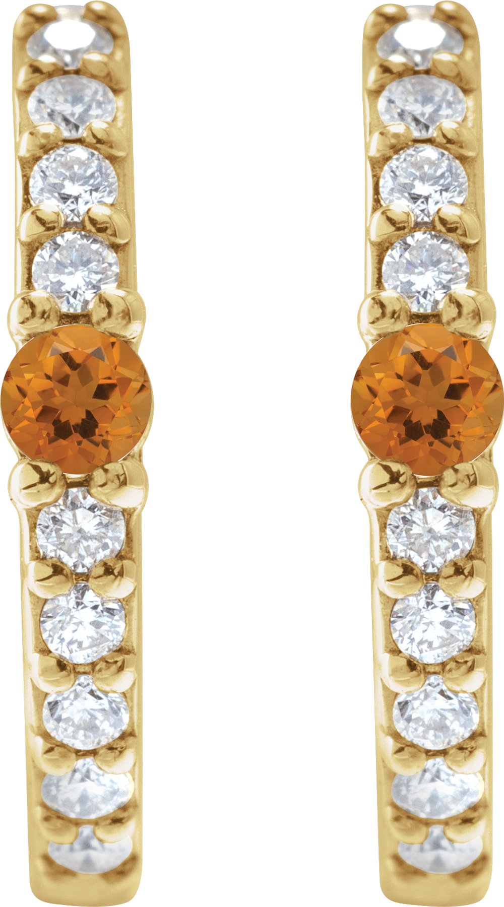14K Yellow Gold Natural Citrine & 1/8 CTW Natural Diamond 13.6 mm Hoop Earring
