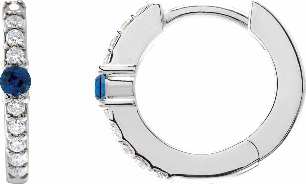 14K White Gold Lab-Grown Blue Sapphire & 1/8 CTW Natural Diamond 13.6 mm Hoop Earring
