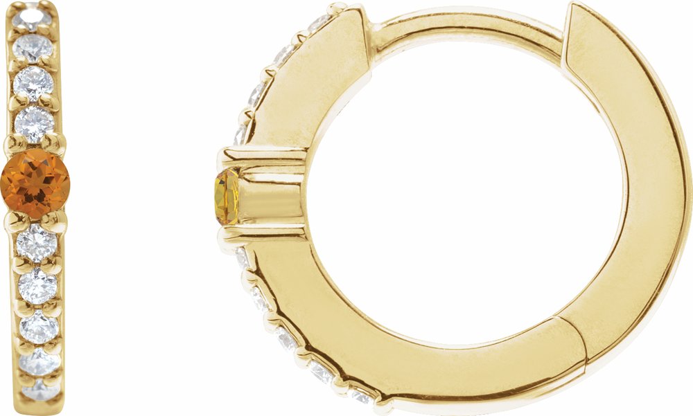 14K Yellow Gold Natural Citrine & 1/8 CTW Natural Diamond 13.6 mm Hoop Earring