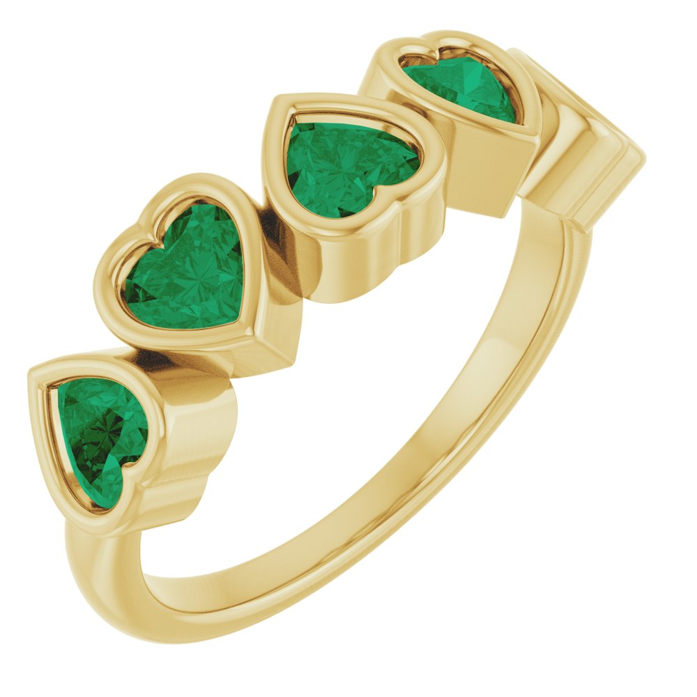 14K Yellow Gold Lab-Grown Emerald Ring