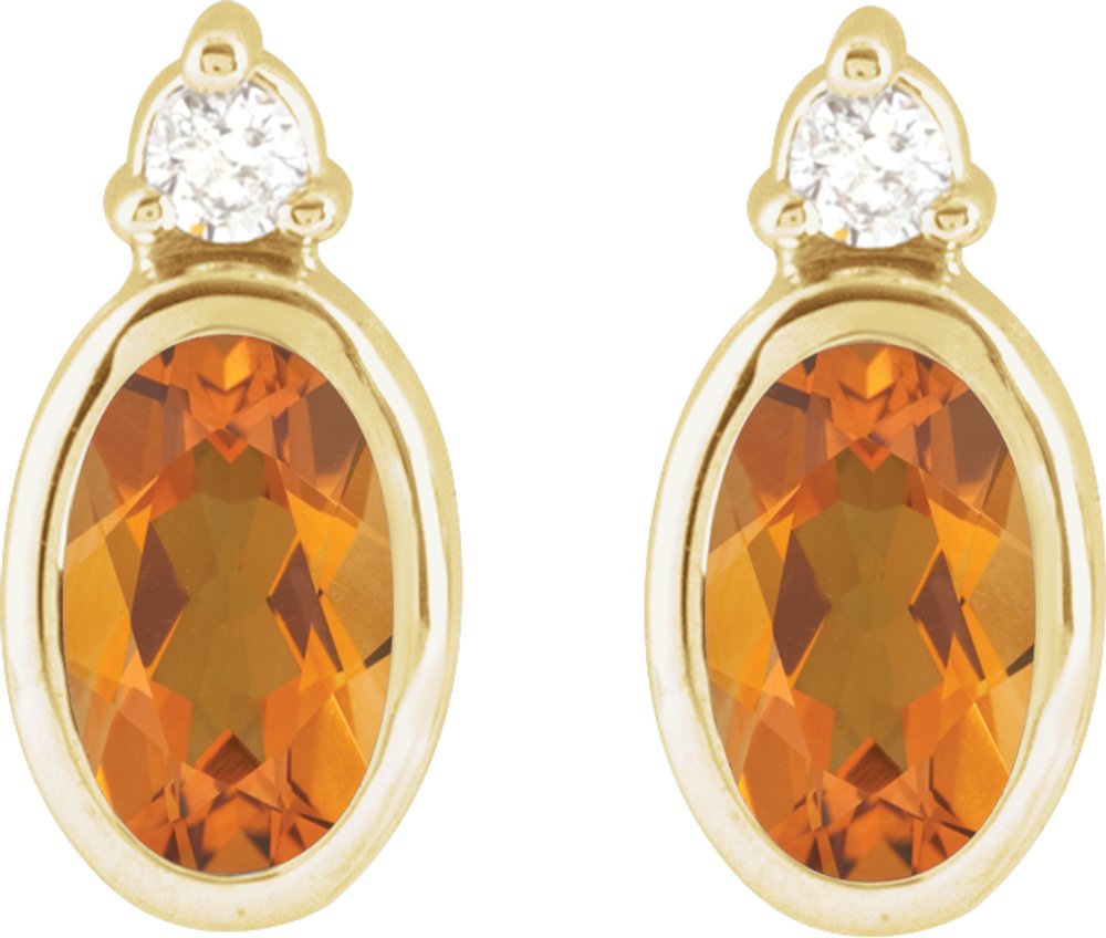 14K Yellow Gold 5x3 mm Natural Citrine & .03 CTW Natural Diamond Earrings