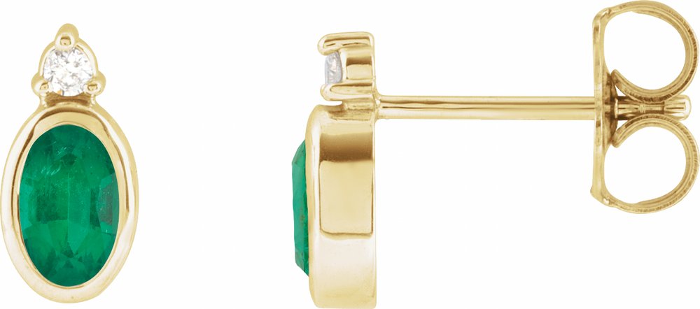 14K Yellow Gold 5x3 mm Lab-Grown Emerald & .03 CTW Natural Diamond Earrings