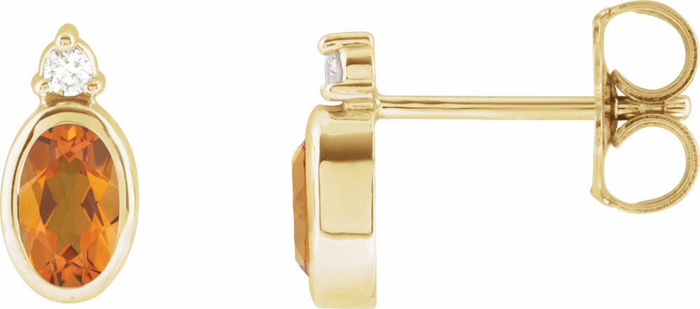 14K Yellow Gold 5x3 mm Natural Citrine & .03 CTW Natural Diamond Earrings