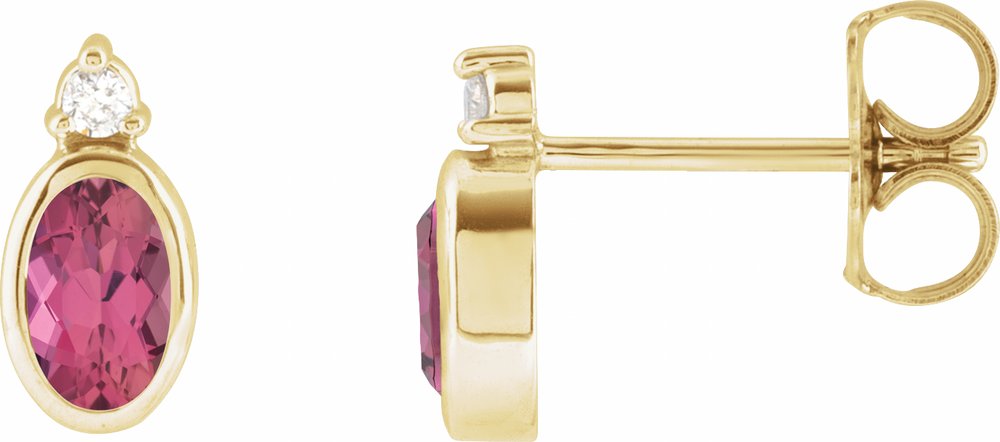 14K Yellow Gold 5x3 mm Natural Pink Tourmaline & .03 CTW Natural Diamond Earrings