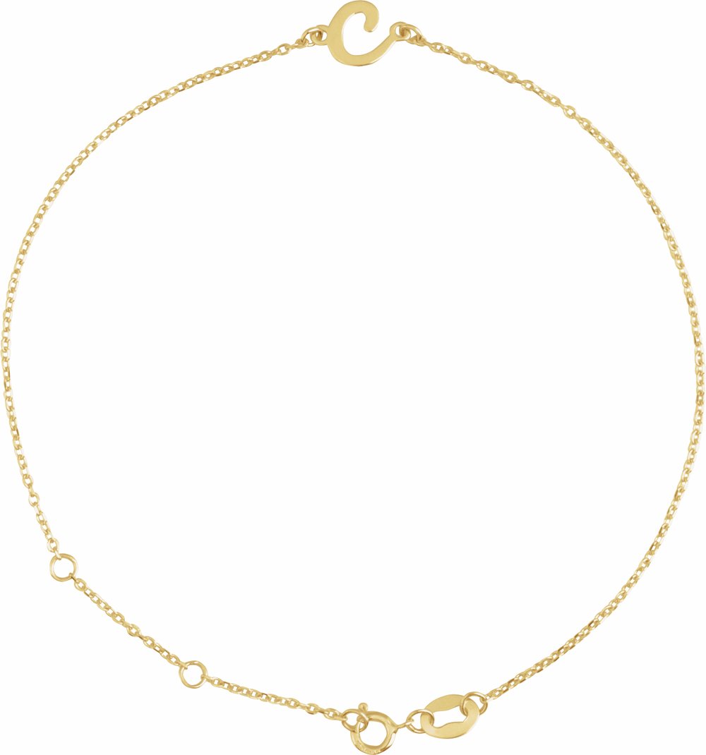 14K Yellow Gold Initial C 6 1/2-7 1/2" Bracelet