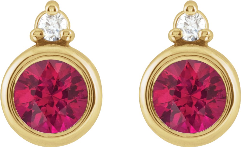 14K Yellow Gold 4 mm Lab-Grown Ruby & .03 CTW Natural Diamond Earrings