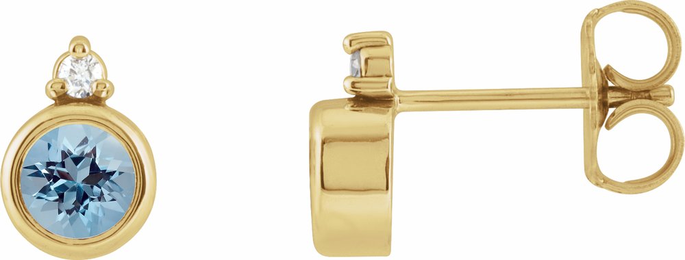 14K Yellow Gold 4 mm Natural Aquamarine & .03 CTW Natural Diamond Earrings