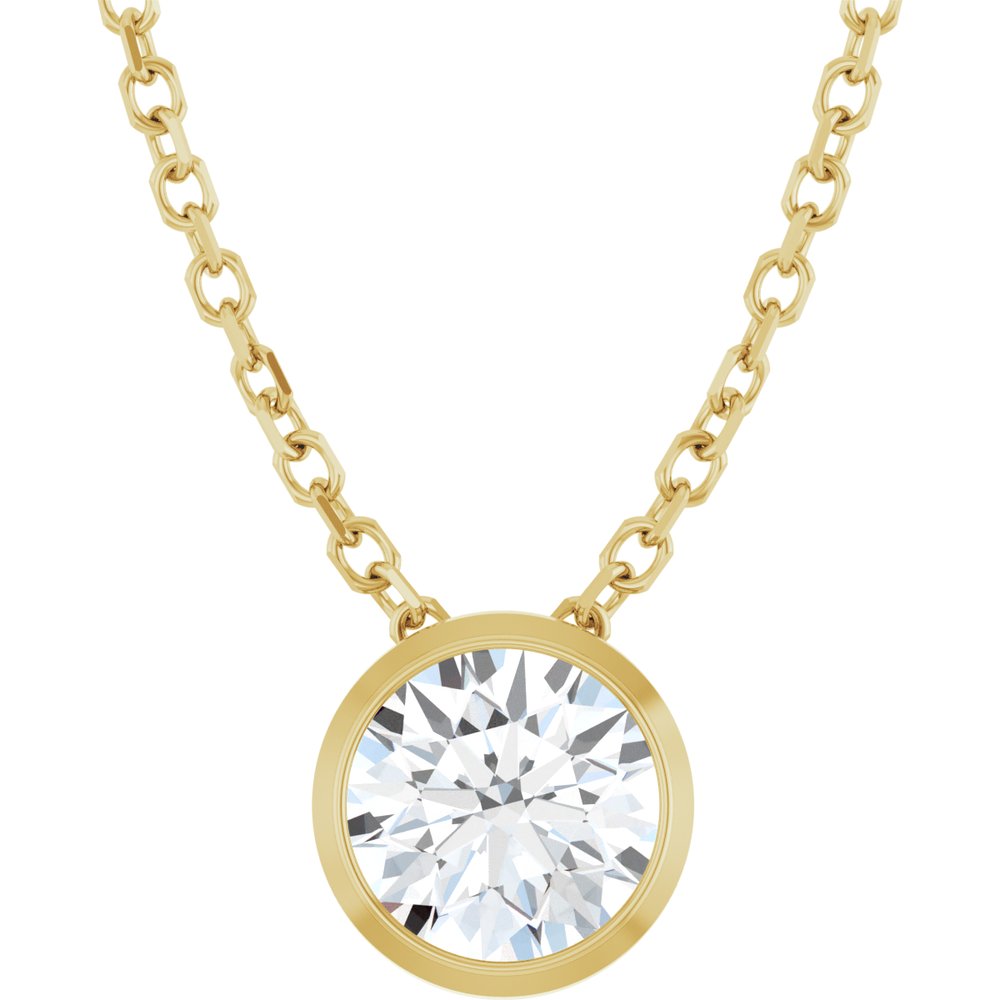 14K Yellow Gold 1/2 CT Lab-Grown Diamond Bezel-Set 16-18" Necklace