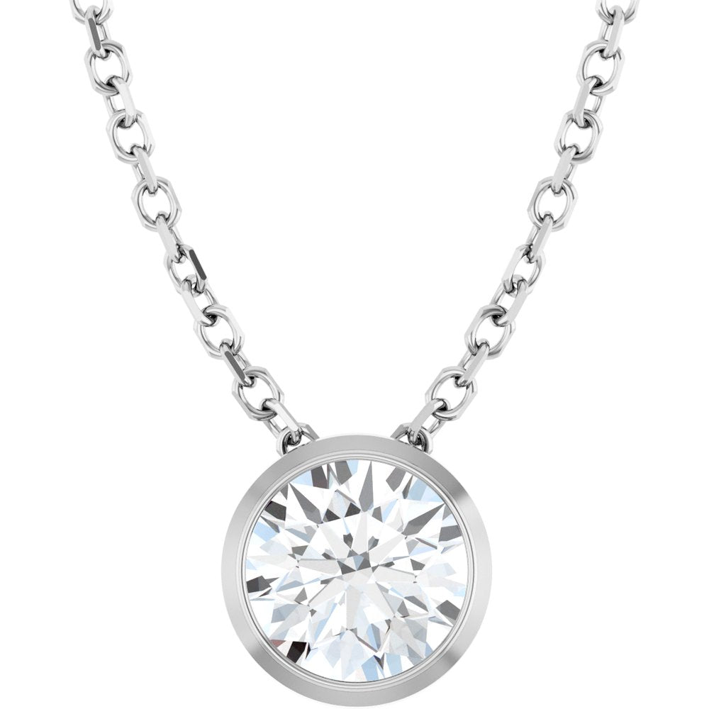 14K White Gold 1/2 CT Lab-Grown Diamond Bezel-Set 16-18" Necklace