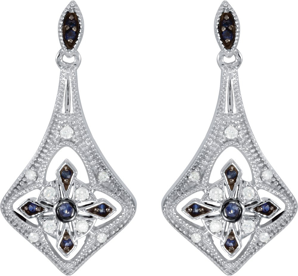 Sterling Silver Natural Blue Sapphire & 1/8 CTW Natural Diamond Earrings