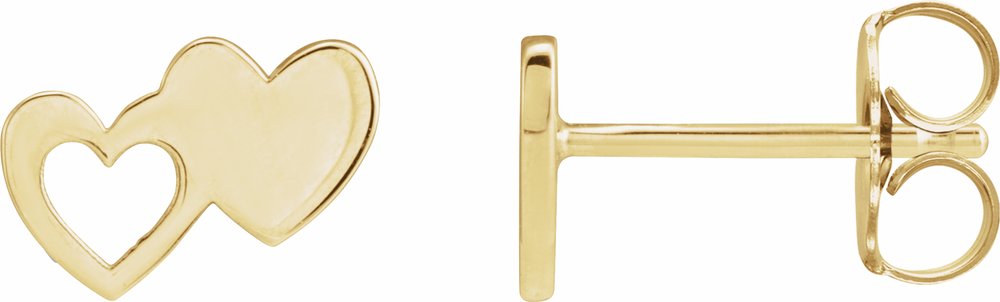 14K Yellow Gold Double Heart Stud Earrings