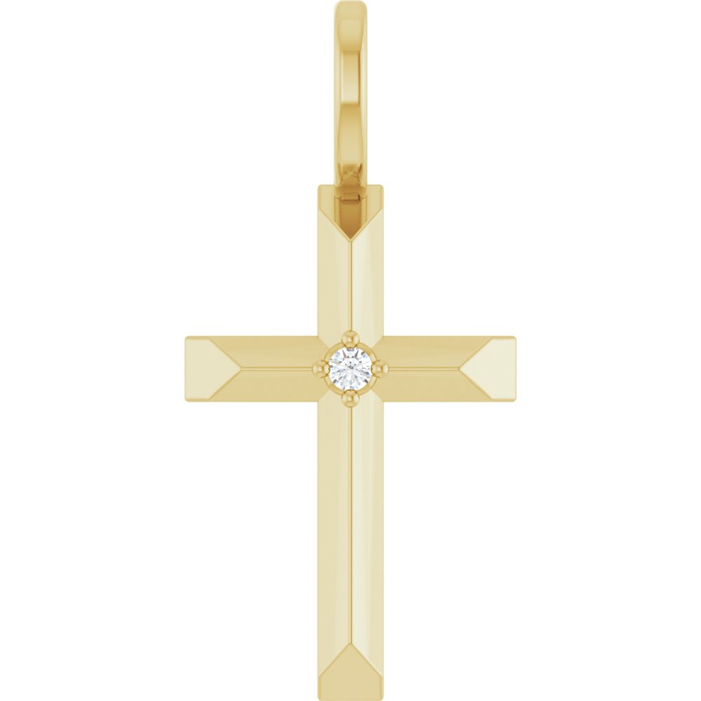 14K Yellow .0075 CT Natural Diamond Cross Pendant
