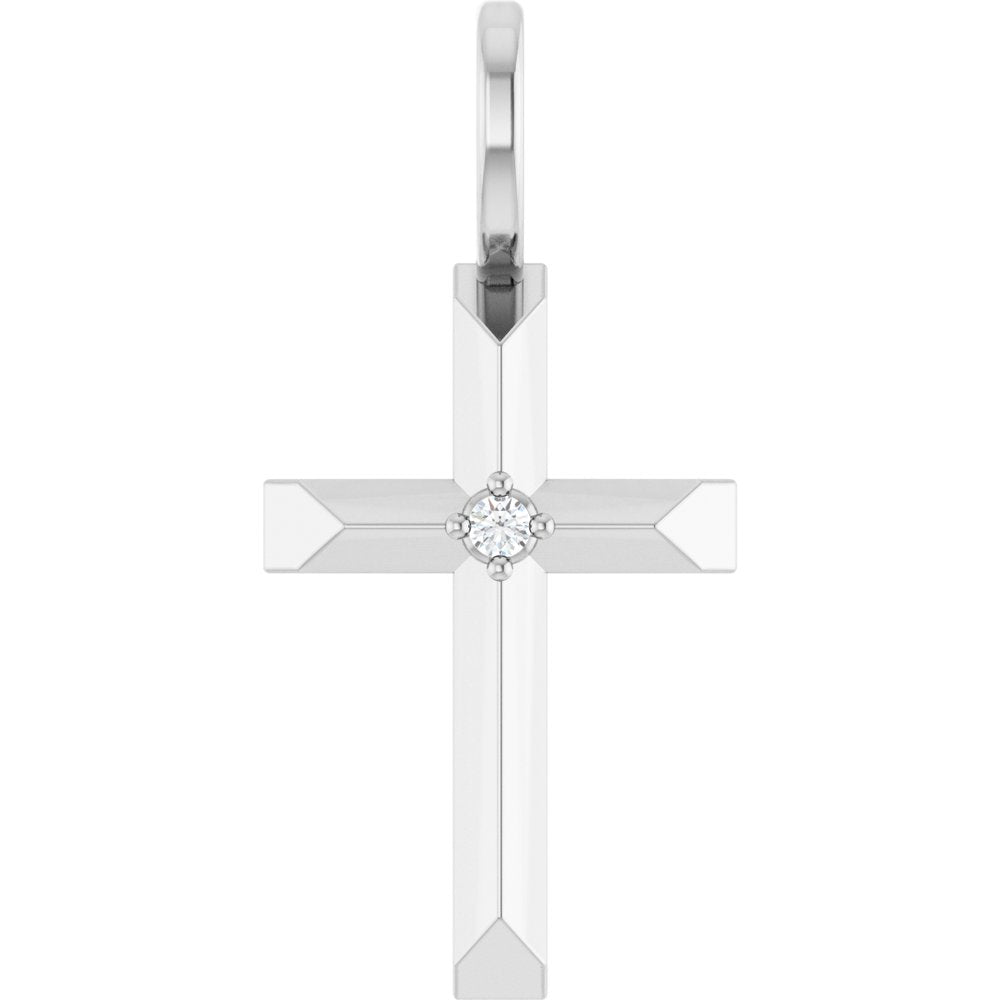 14K White Gold .0075 CT Natural Diamond Cross Charm/Pendant