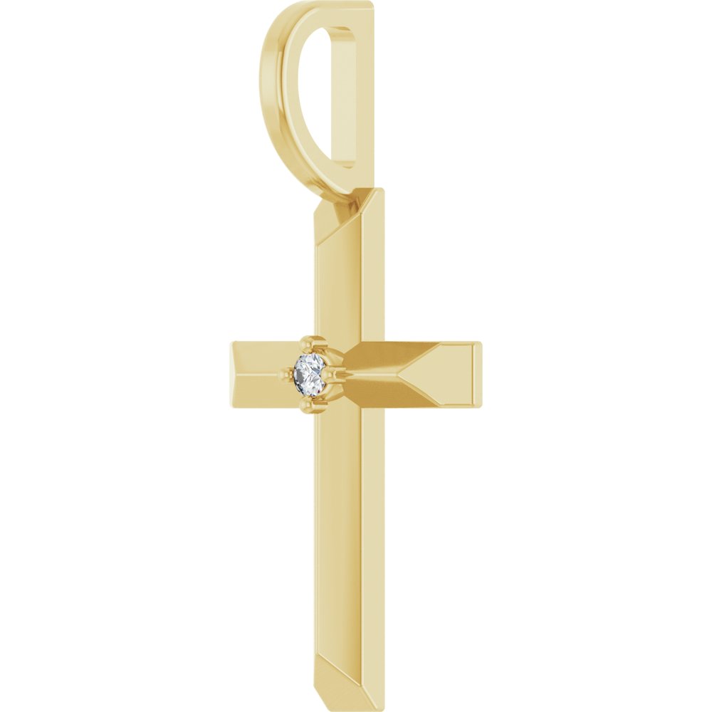 14K Yellow .0075 CT Natural Diamond Cross Pendant