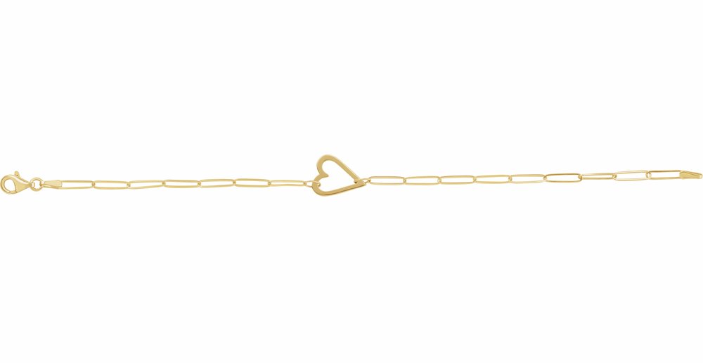 14K Yellow Gold Heart & Paperclip-Style Chain 7" Bracelet