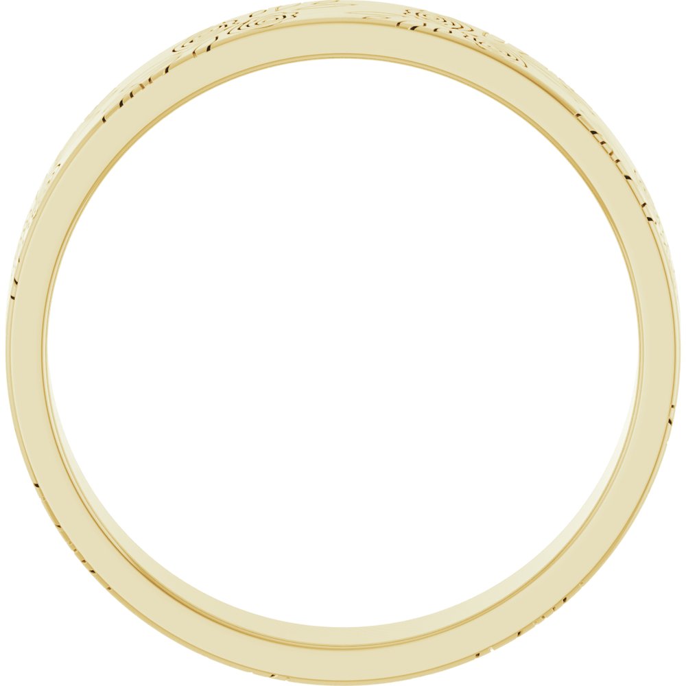 14K Yellow Gold 4 mm Floral Flat Band Size 8