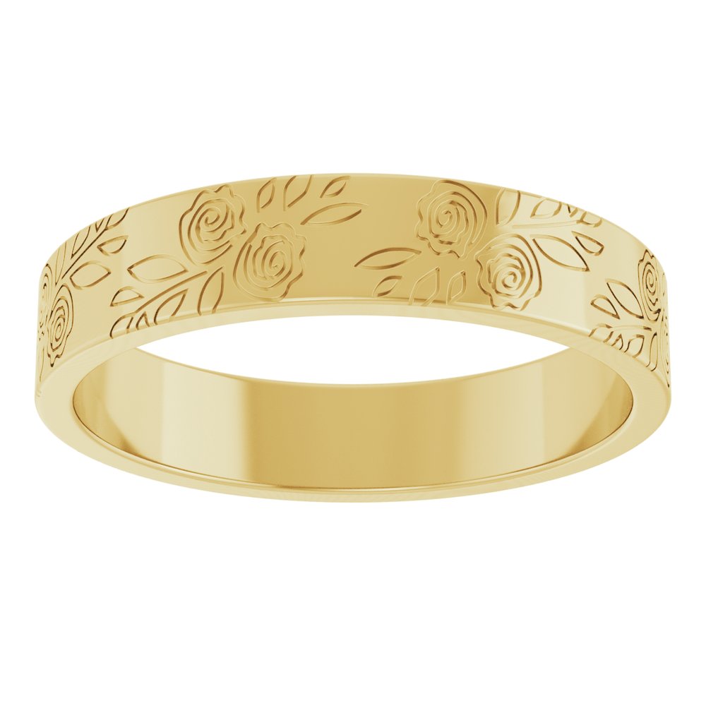 14K Yellow Gold 4 mm Floral Flat Band Size 8
