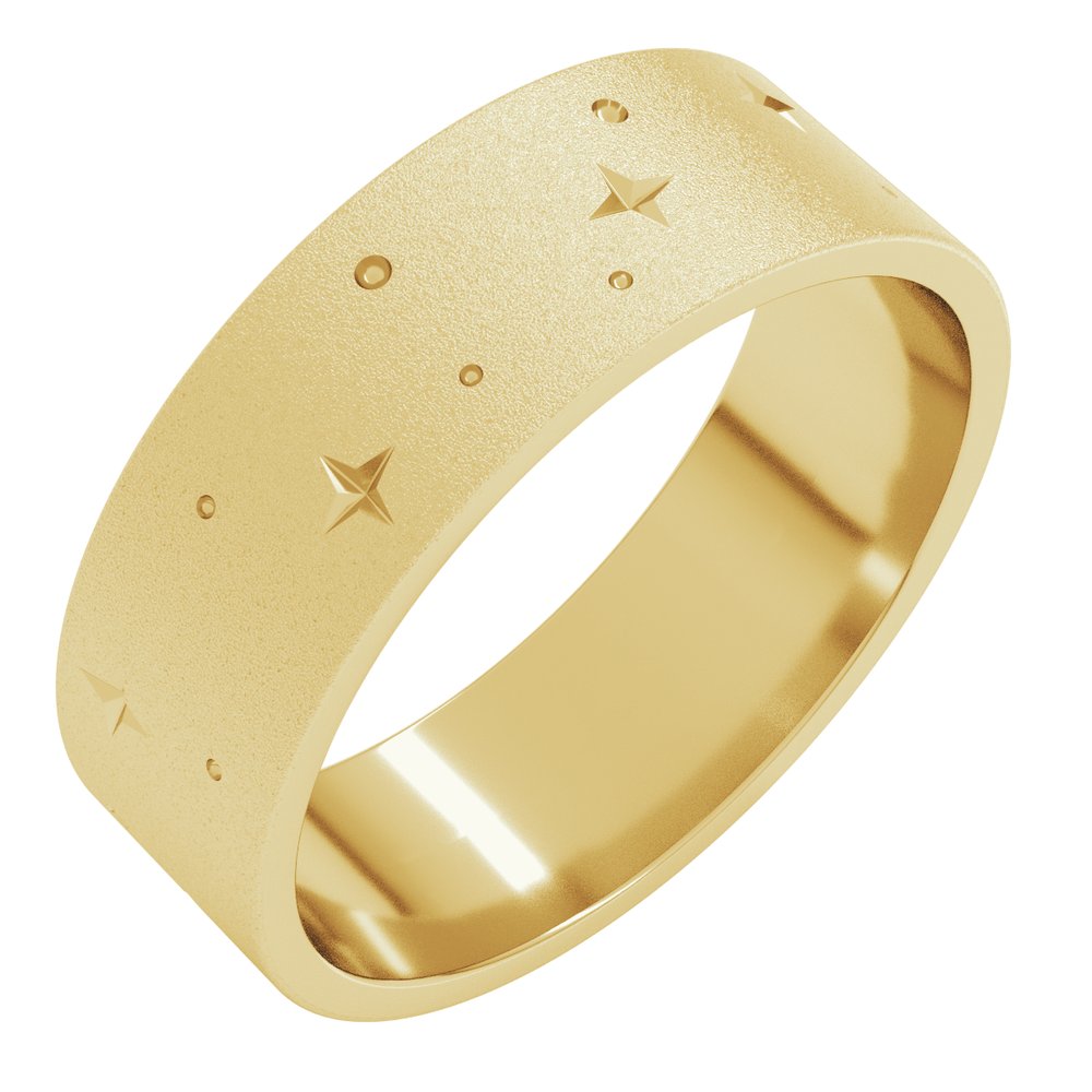 18K Yellow Gold 7 mm Star Band with Glass Blast Finish Size 7