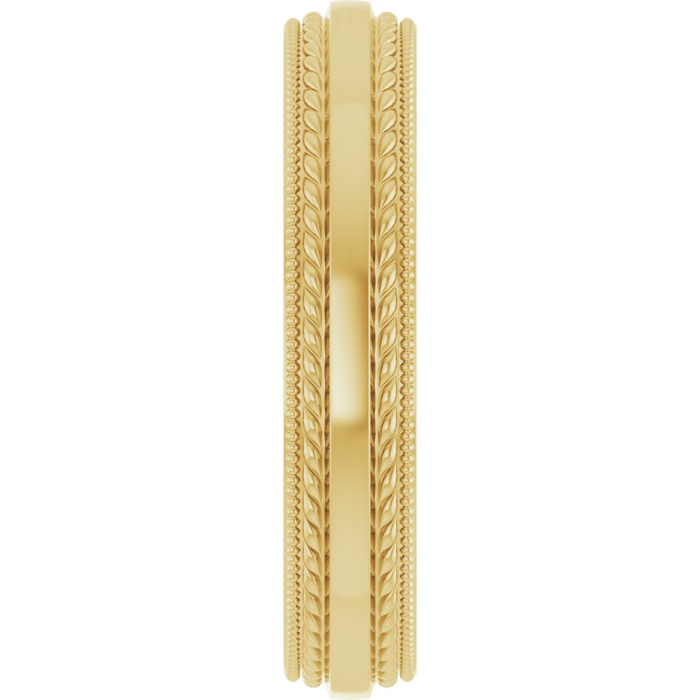 14K Yellow Gold 4 mm Rope & Milgrain Stepped-Edge Comfort-Fit Half Round Band Size 7.5
