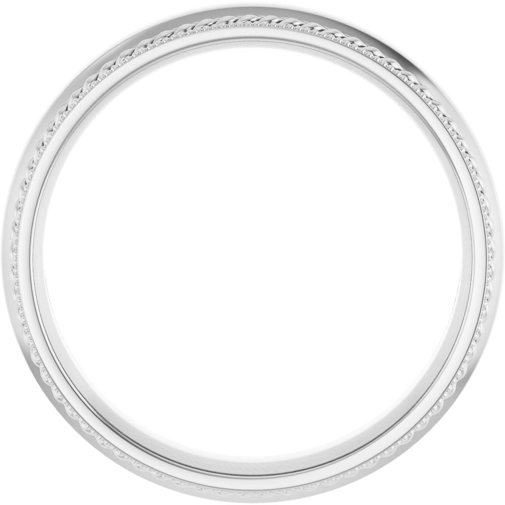 14K White Gold 4 mm Rope & Milgrain Stepped-Edge Comfort-Fit Half Round Band Size 7