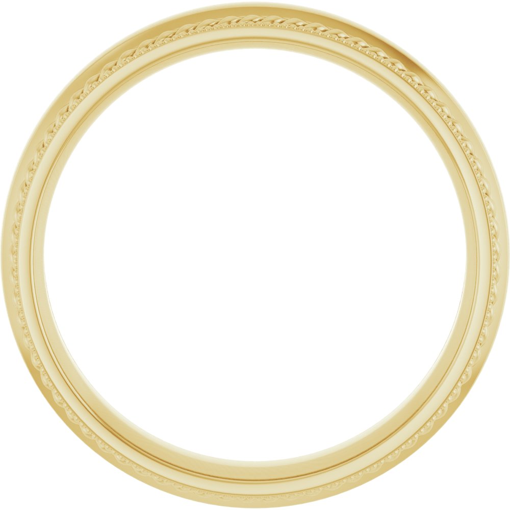 14K Yellow Gold 4 mm Rope & Milgrain Stepped-Edge Comfort-Fit Half Round Band Size 7.5
