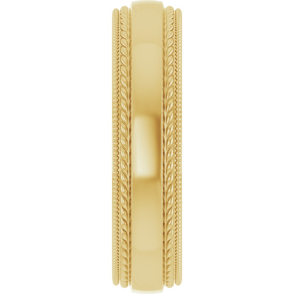 14K Yellow Gold 5 mm Rope & Milgrain Stepped-Edge Comfort-Fit Half Round Band Size 10