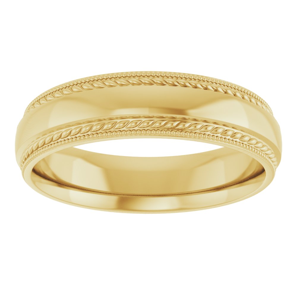 10K Yellow 5 mm Rope & Milgrain Stepped-Edge Comfort-Fit Half Round Band Size 7