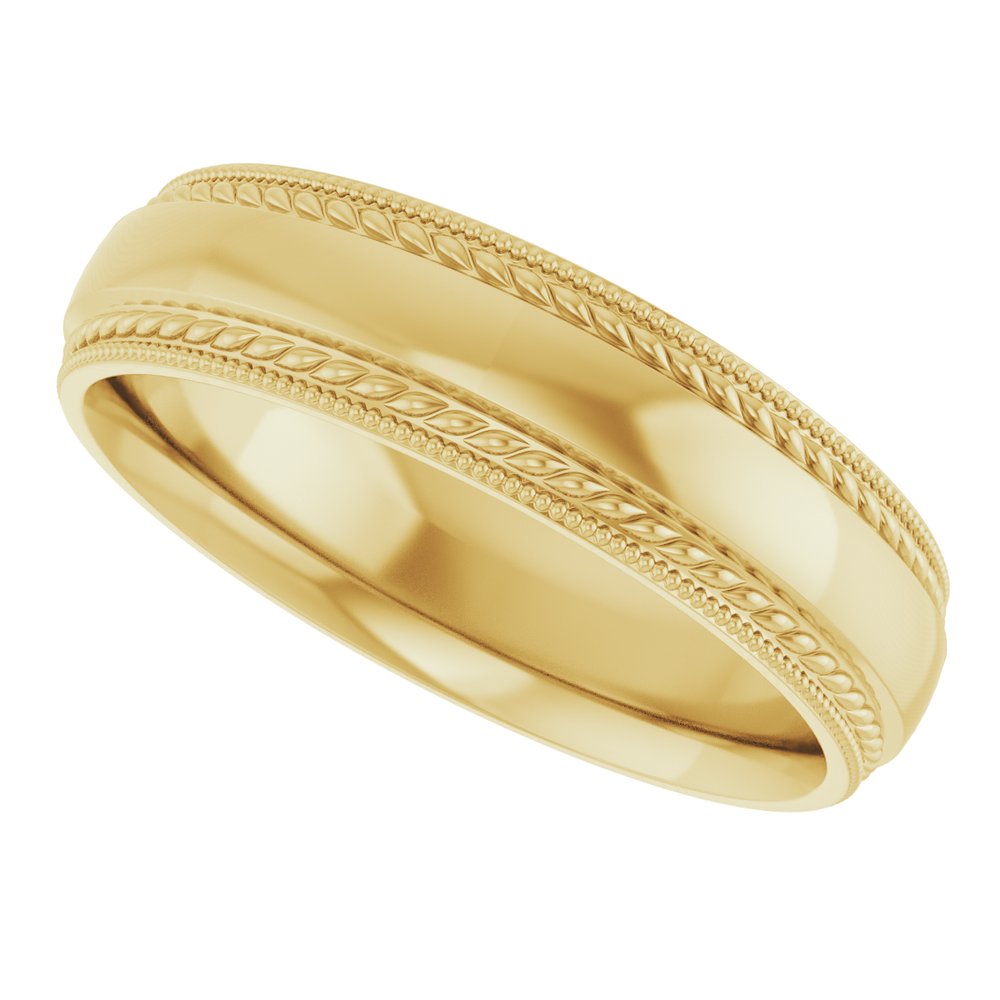 14K Yellow 5 mm Rope & Milgrain Stepped-Edge Comfort-Fit Half Round Band