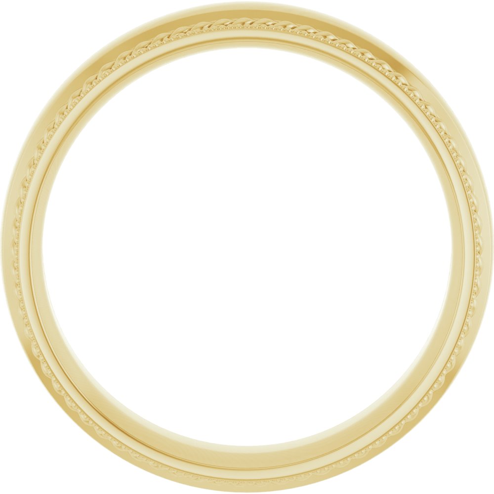 14K Yellow Gold 5 mm Rope & Milgrain Stepped-Edge Comfort-Fit Half Round Band Size 10