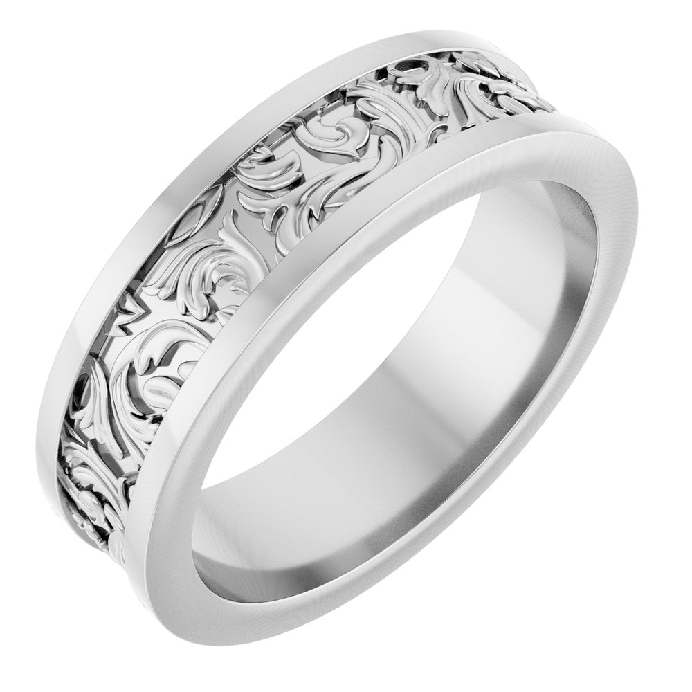 14K White 6.5 mm Sculptural Flat Band Size 10