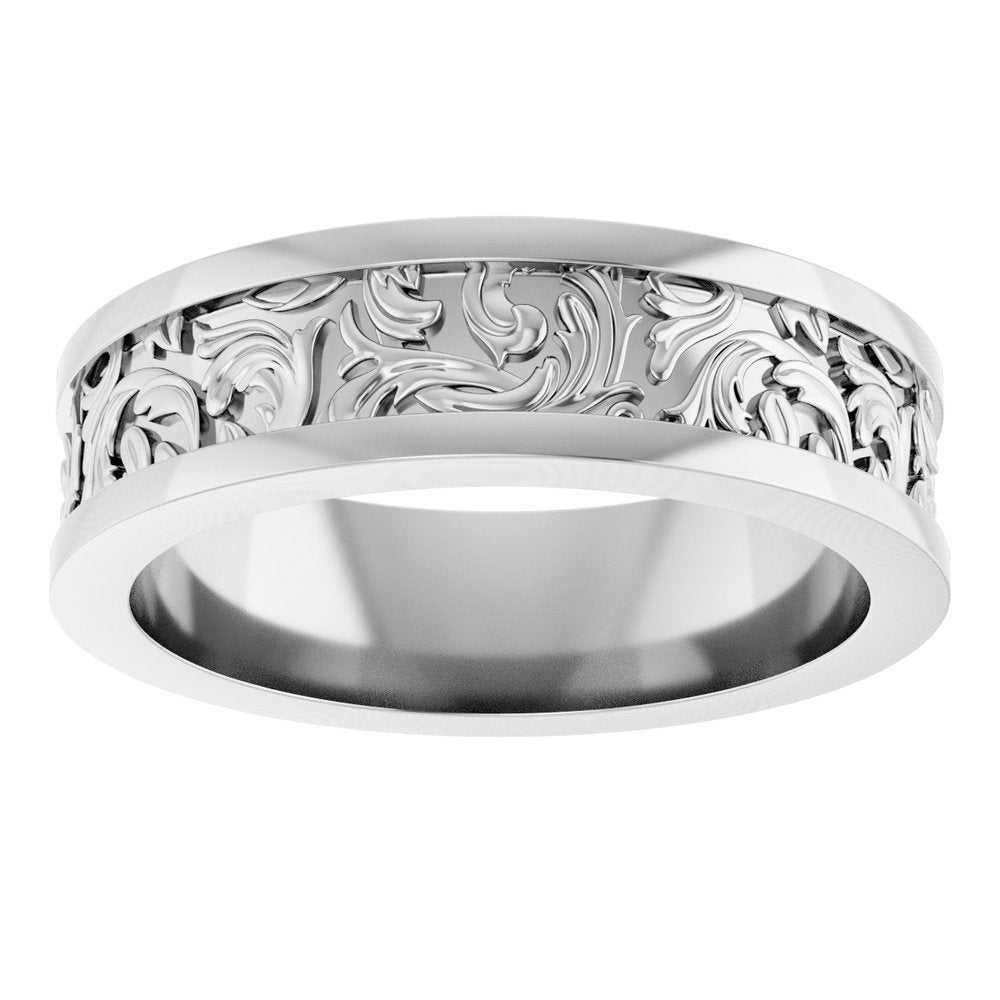 14K White 6.5 mm Sculptural Flat Band Size 10