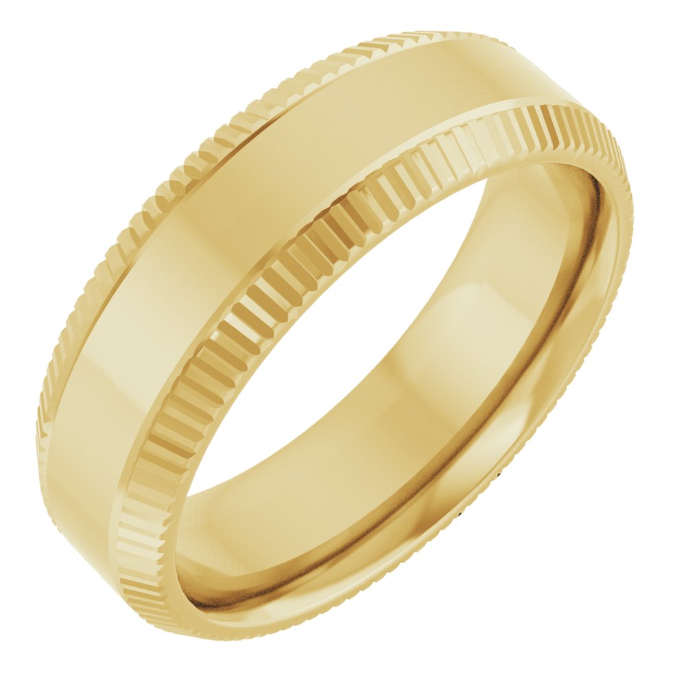 14K Yellow Gold 6 mm Beveled-Edge Grooved Comfort-Fit Half Round Band Size 10.5