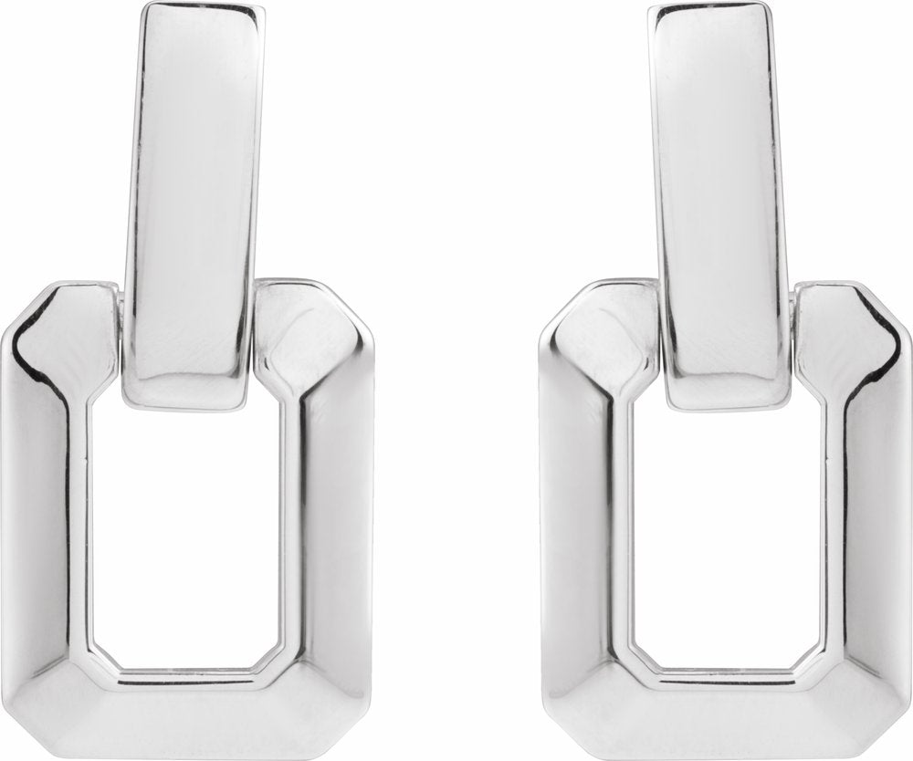 14K White Gold Geometric Drop Earrings
